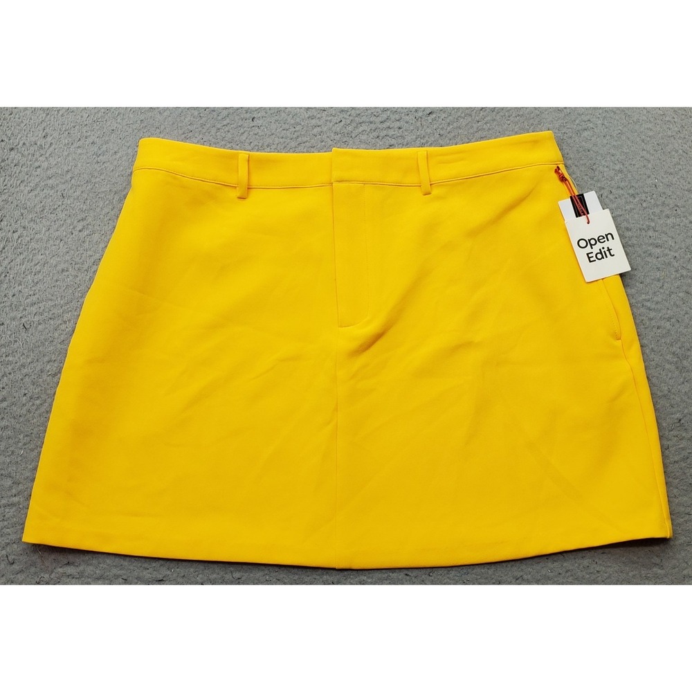 Open Edit Mini A-Line Skirt Womens XL Yellow Fitted Modern Fit Formal Belt Loops